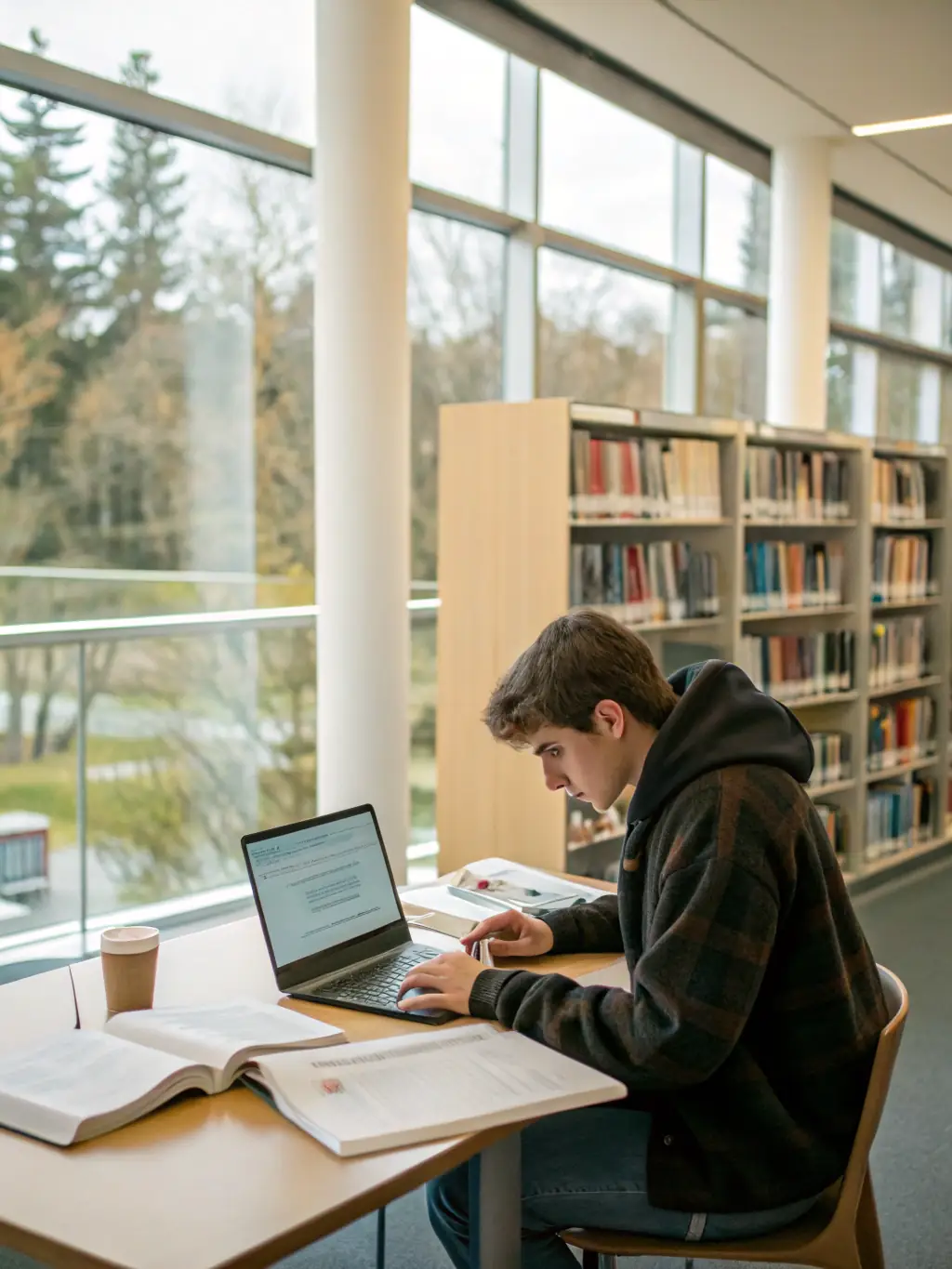 A picture of students studying together in a library, using SpotMeApp to find study partners and form study groups nearby.